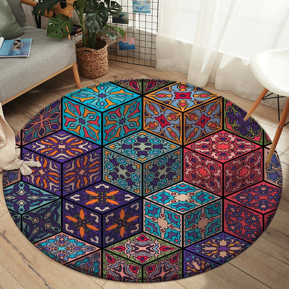 Tappeto rotondo mandala patchwork colorato