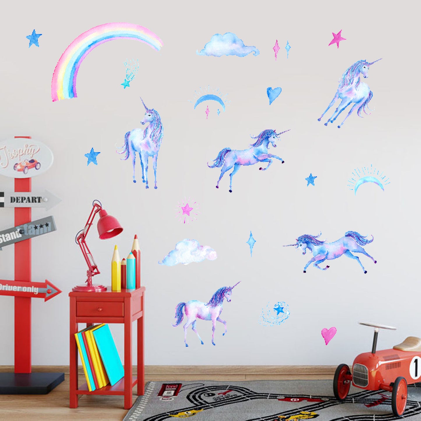 Adesivo murale unicorno e stelle