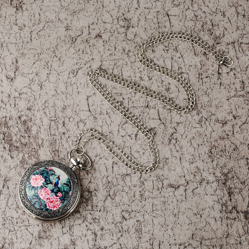 Orologio tasca fiori uccelli retrò