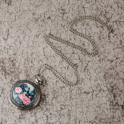 Orologio tasca fiori uccelli retrò