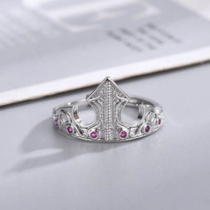 Anello giada corona rossa retrò