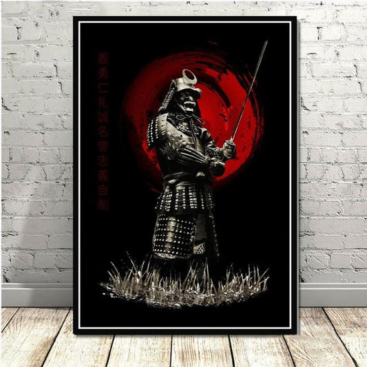 Quadro su tela Samurai con luna rossa
