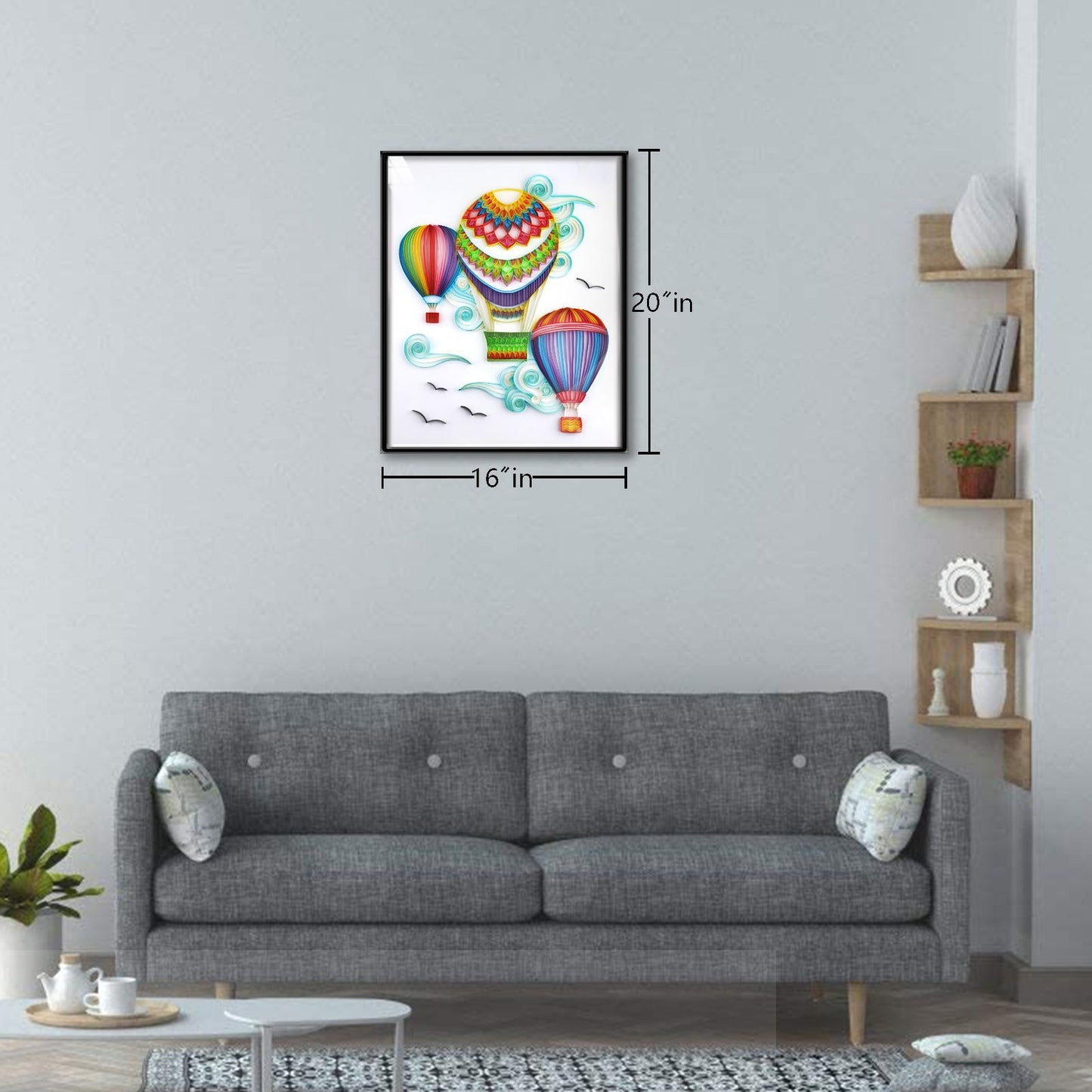 Quadro mongolfiera con piume