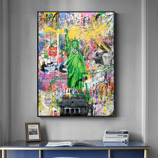 Quadro su tela Statua della libertà e street art