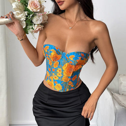 Corpetto bustier retrò ricamato