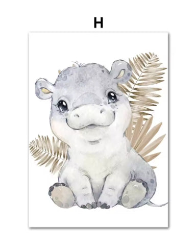Quadro su tela Sei animali acquerello pastello dolci