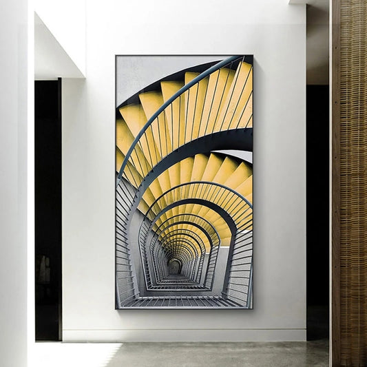 Quadro su tela Scala spirale gialla prospettiva centrale