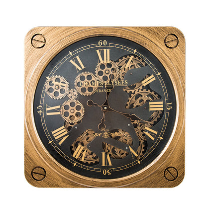 Orologio da parete Ingranaggi quadrato dorato