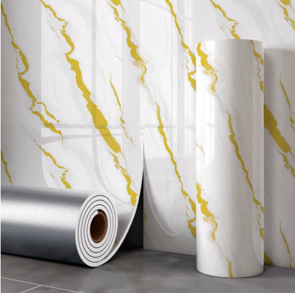 Adesivo murale Marmo bianco con venature oro