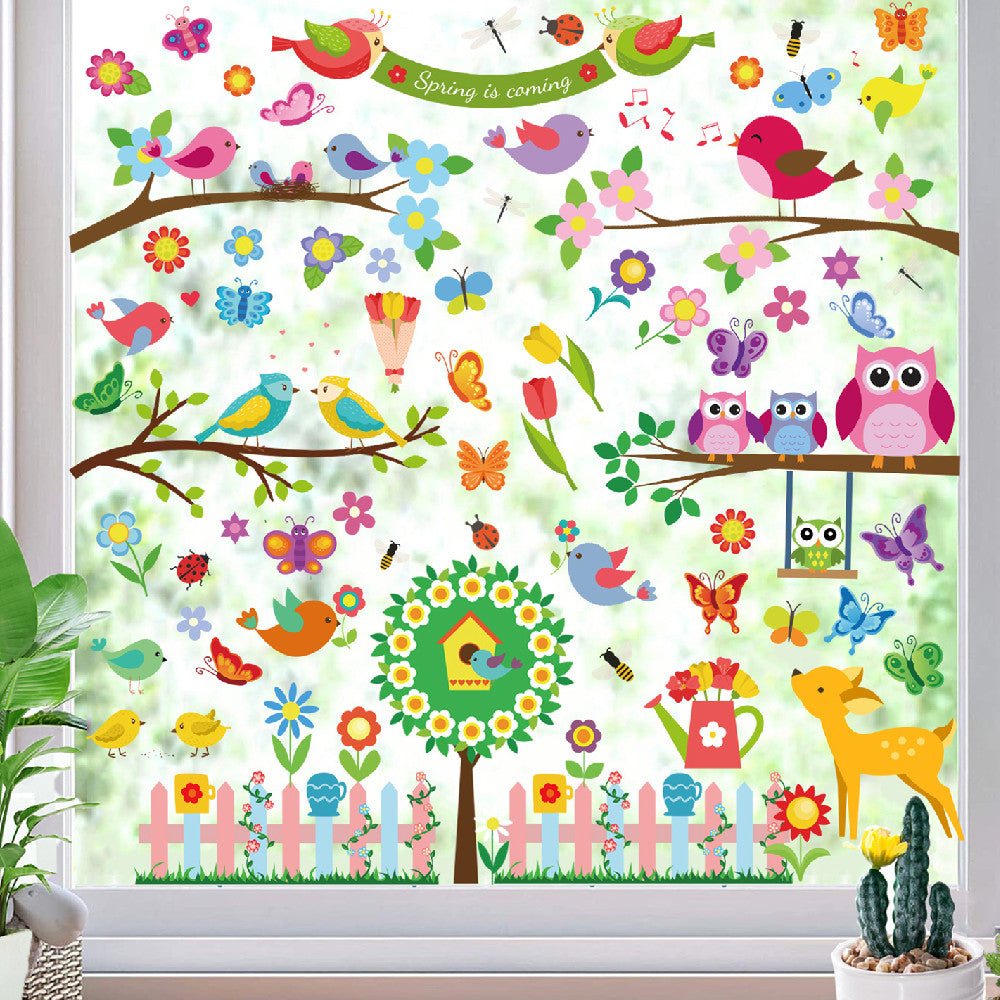 Adesivo murale Uccello, fiori e farfalla
