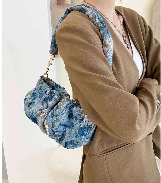 Borsa Spalla Fiori Blu