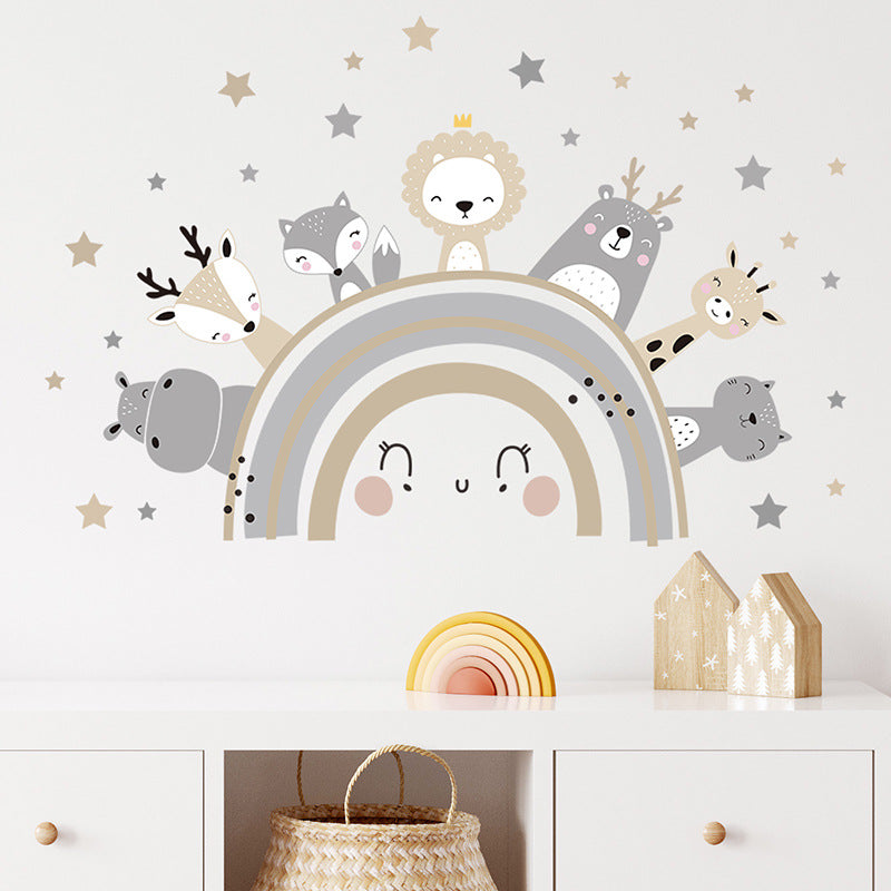 Adesivo murale Arcobaleno con animali stilizzati