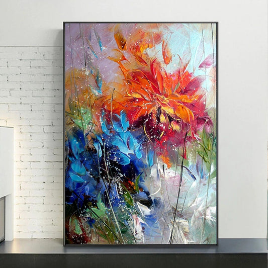 Quadro su tela Fiore blu e arancione in acquerello