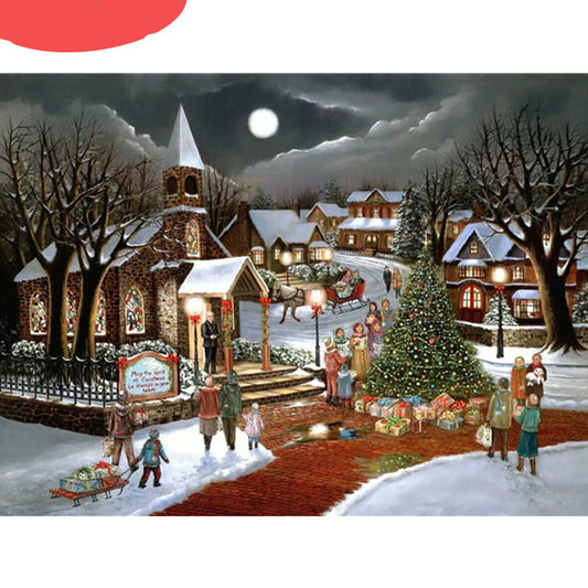 Quadro su tela Villaggio invernale festivo