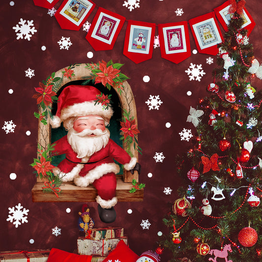 Adesivo murale Babbo Natale con fiocchi di neve