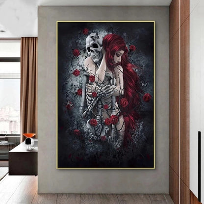 Quadro teschio e rosa