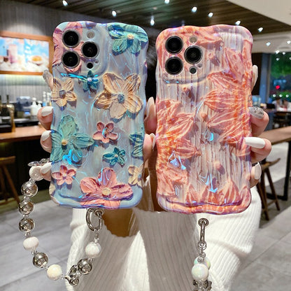 Custodia telefono onda blu fiori
