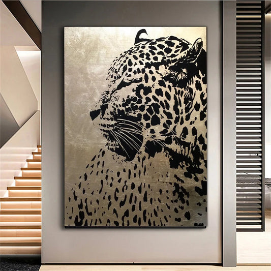 Quadro su tela Leopardo nero di profilo minimalista