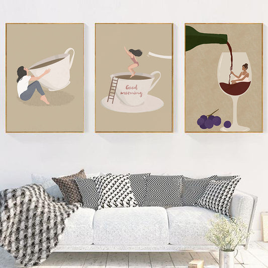 Quadro su tela Donne illustrate scene quotidiane