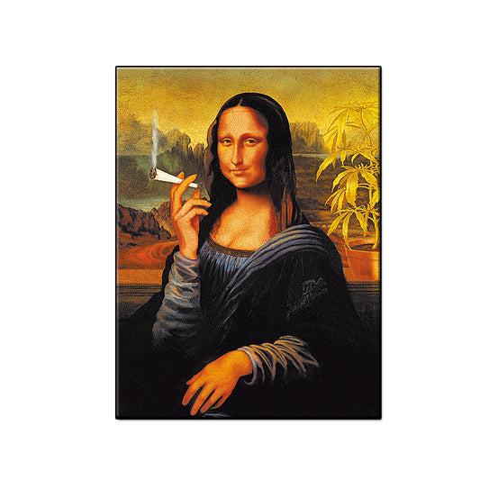 Quadro su tela Gioconda con tatuaggio geometrico e rosa