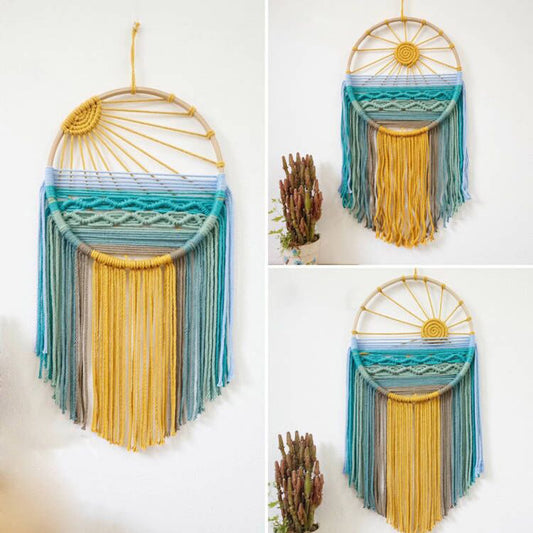 Arazzo Fasi lunari macramé oro azzurro