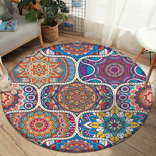 Tappeto rotondo mandala patchwork colorato
