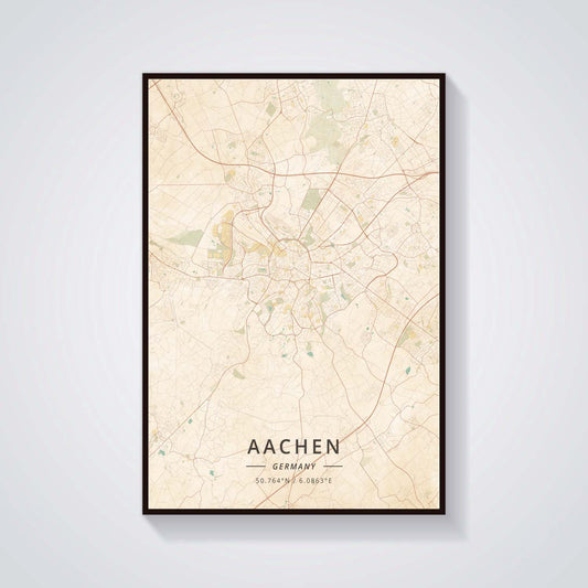 Quadro su tela Mappa Aachen beige con toni neutri
