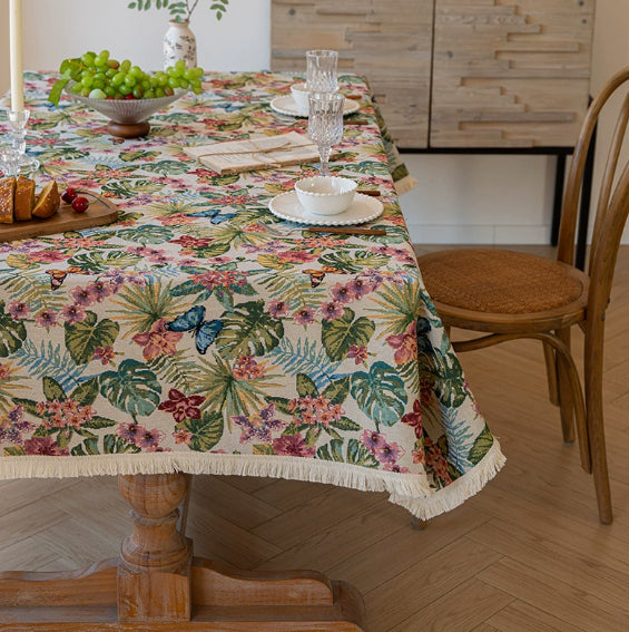 Tovaglia fiori cotone-lino