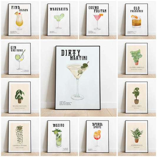 Quadro su tela Cocktail e piante botaniche