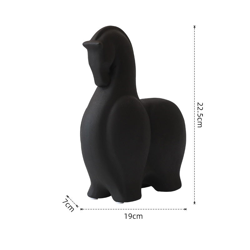 Scultura cavallo in ceramica bianco nero