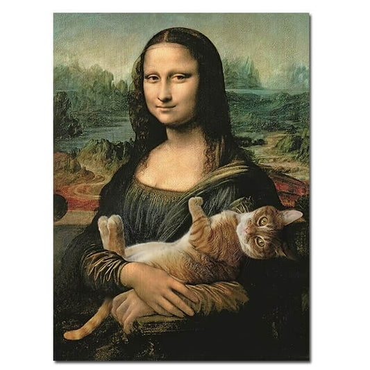 Quadro su tela Gioconda abbraccia un gatto grigio