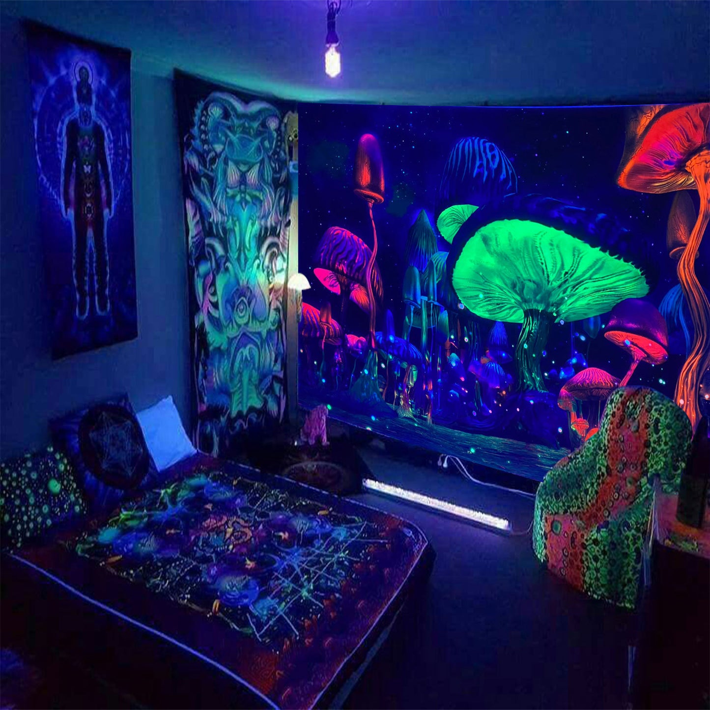 Tappezzeria funghi e stelle