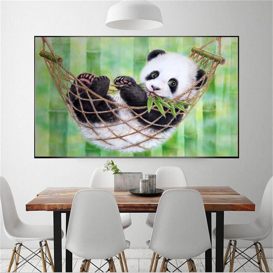 Quadro su tela Panda in amaca con bambù