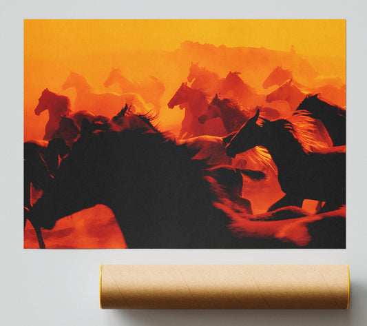 Quadro su tela Cavalli al tramonto