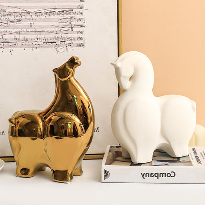 Scultura cavallo in ceramica bianco nero