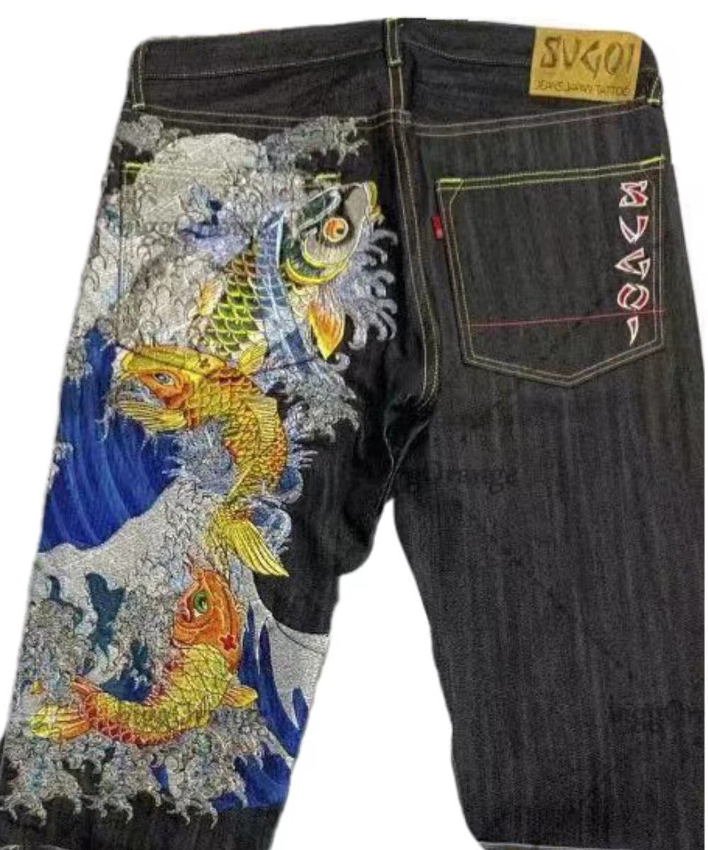 Jeans Stampa Ukiyo-e Ampi