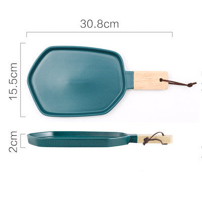Piatto ceramica con manico in legno