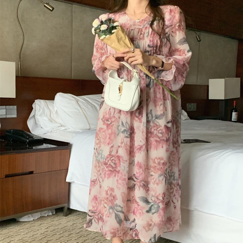 Vestito chiffon fiori dipinti