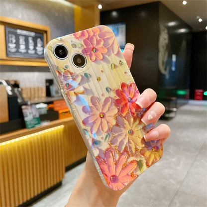 Cover telefono fiori strass giallo