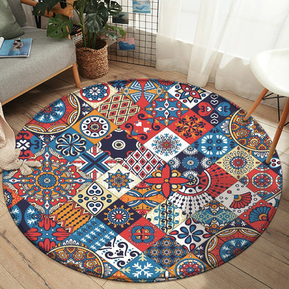 Tappeto rotondo mandala patchwork colorato