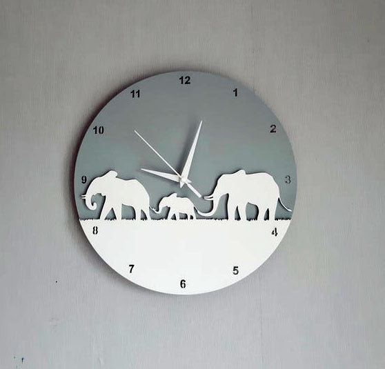 Orologio da parete Elefanti silhouette grigio