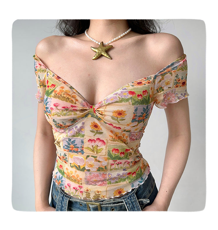 Maglietta donna fiori dipinti
