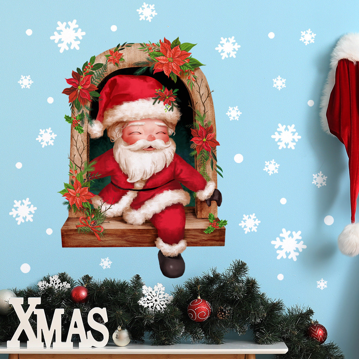 Adesivo murale Babbo Natale con fiocchi di neve