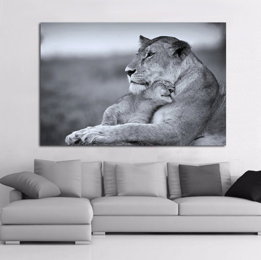 Quadro su tela Leonessa con cucciolo