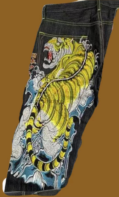 Jeans Stampa Ukiyo-e Ampi