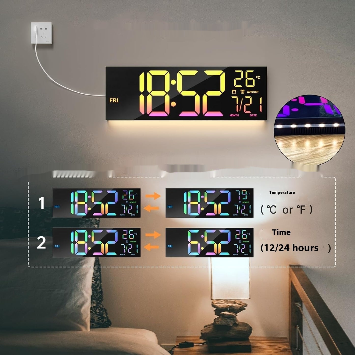 Orologio da parete LED neon