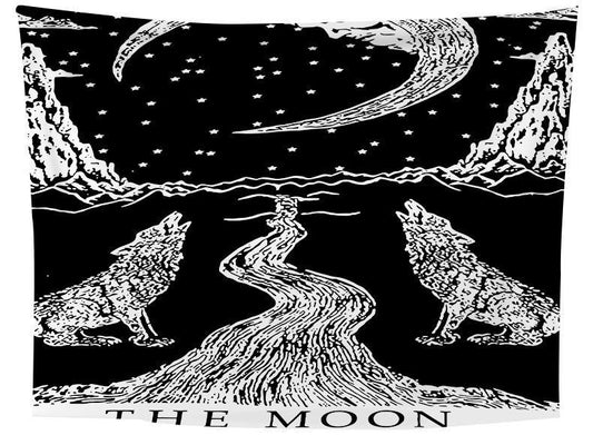 Arazzo Mandala lupi luna notte