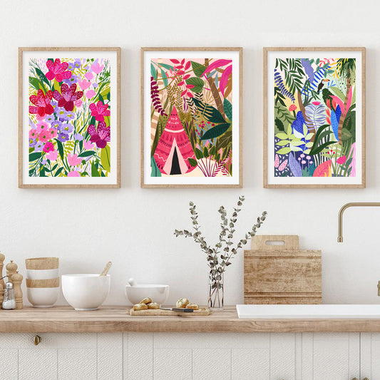 Quadro su tela Fiori e foglie giungla