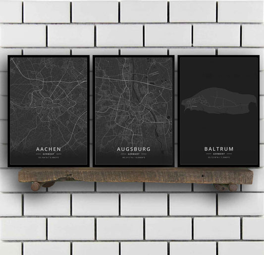 Quadro su tela Mappe città tedesche nero minimalista