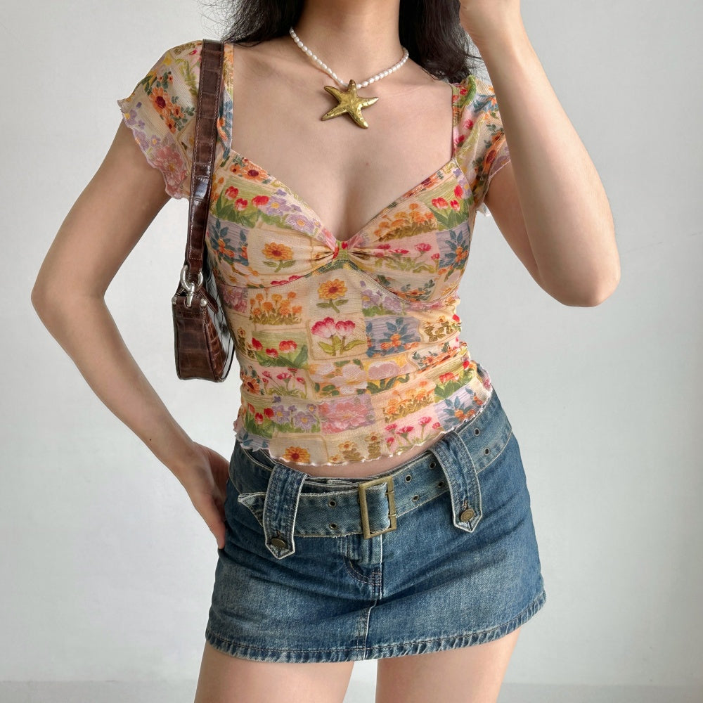 Maglietta donna fiori dipinti